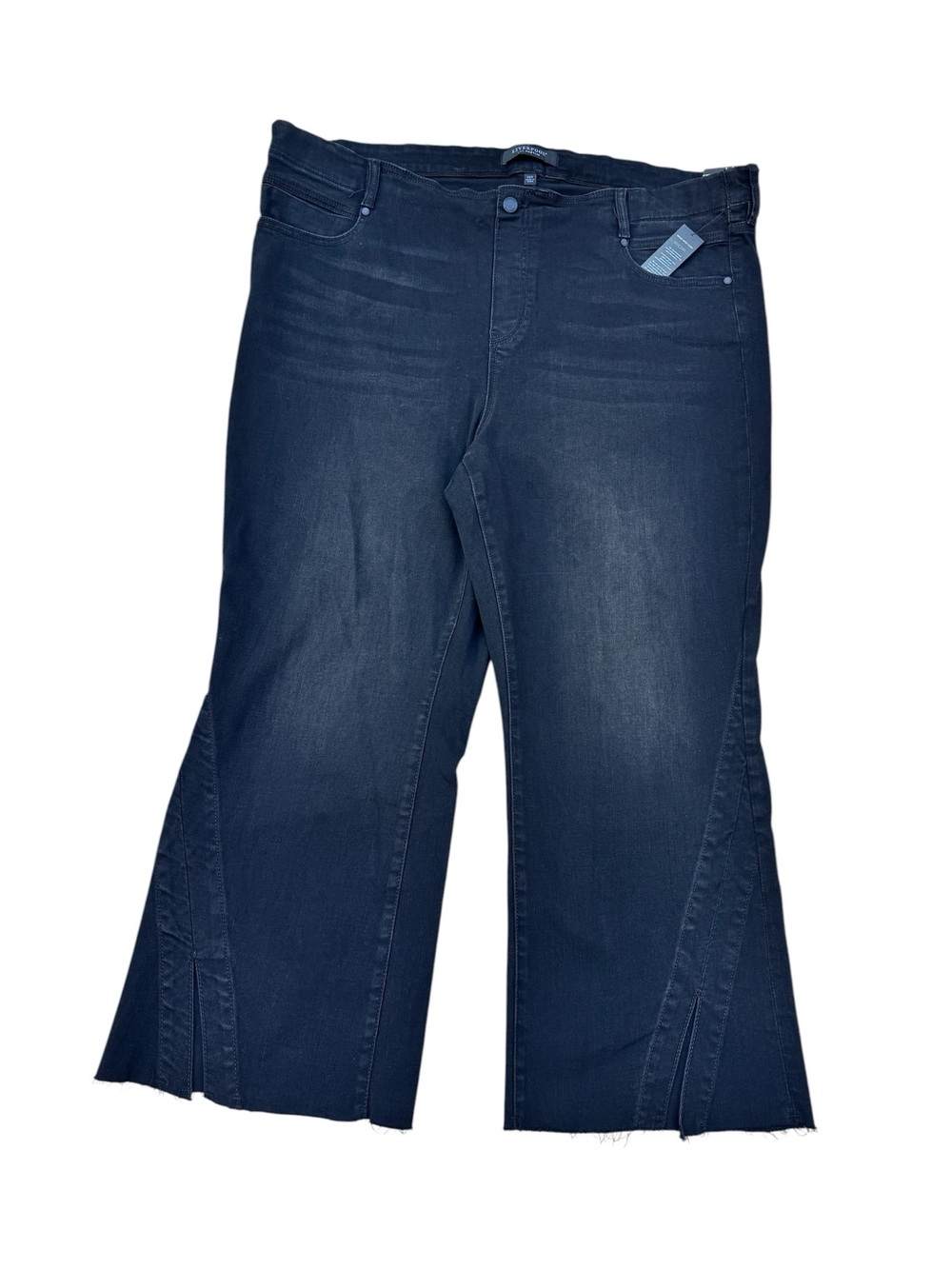 Liverpool Hi-Rise The Gia Glider Crop Split Raw Hem Black Stretch Denim Size 24W